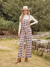 LanaWest Women's Plaid Button Design Casual Jumpsuit With Suspenders